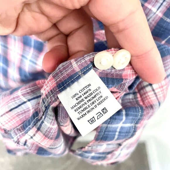 Faherty Plaid Blue Pink Button Down Long Sleeve Shirt Size M - Picture 3 of 4